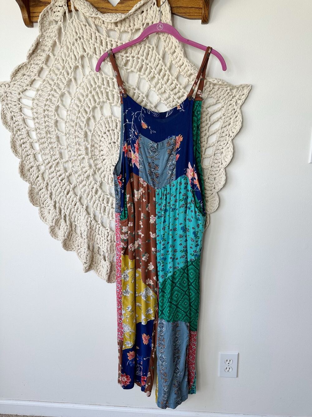 Sacred Threads Patchwork Art To Wear Boho Overalls Size L/XL